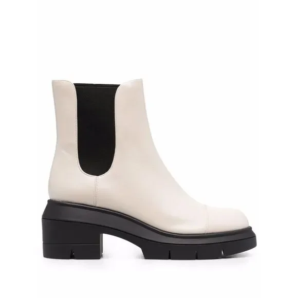 STUART WEITZMAN Womens Beige Norah Round Toe Block Heel Leather Booties 9 C - Picture 3 of 4